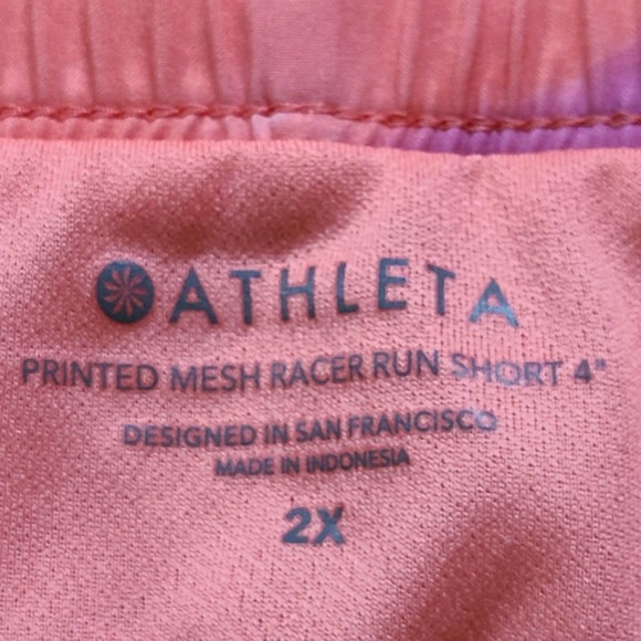 ATHLETA Mesh Racer Run Shorts 4” Pink Orange Watercolor Abstract Women's 2X - Picture 10 of 14